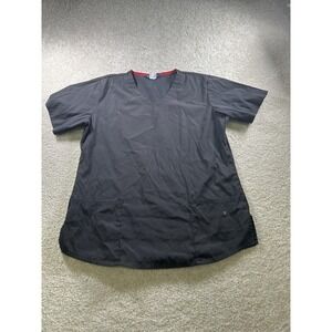 Nu‎ Dimension Scrub Top Womens Large Black V-Neck Stretch Two Pocket Uniform